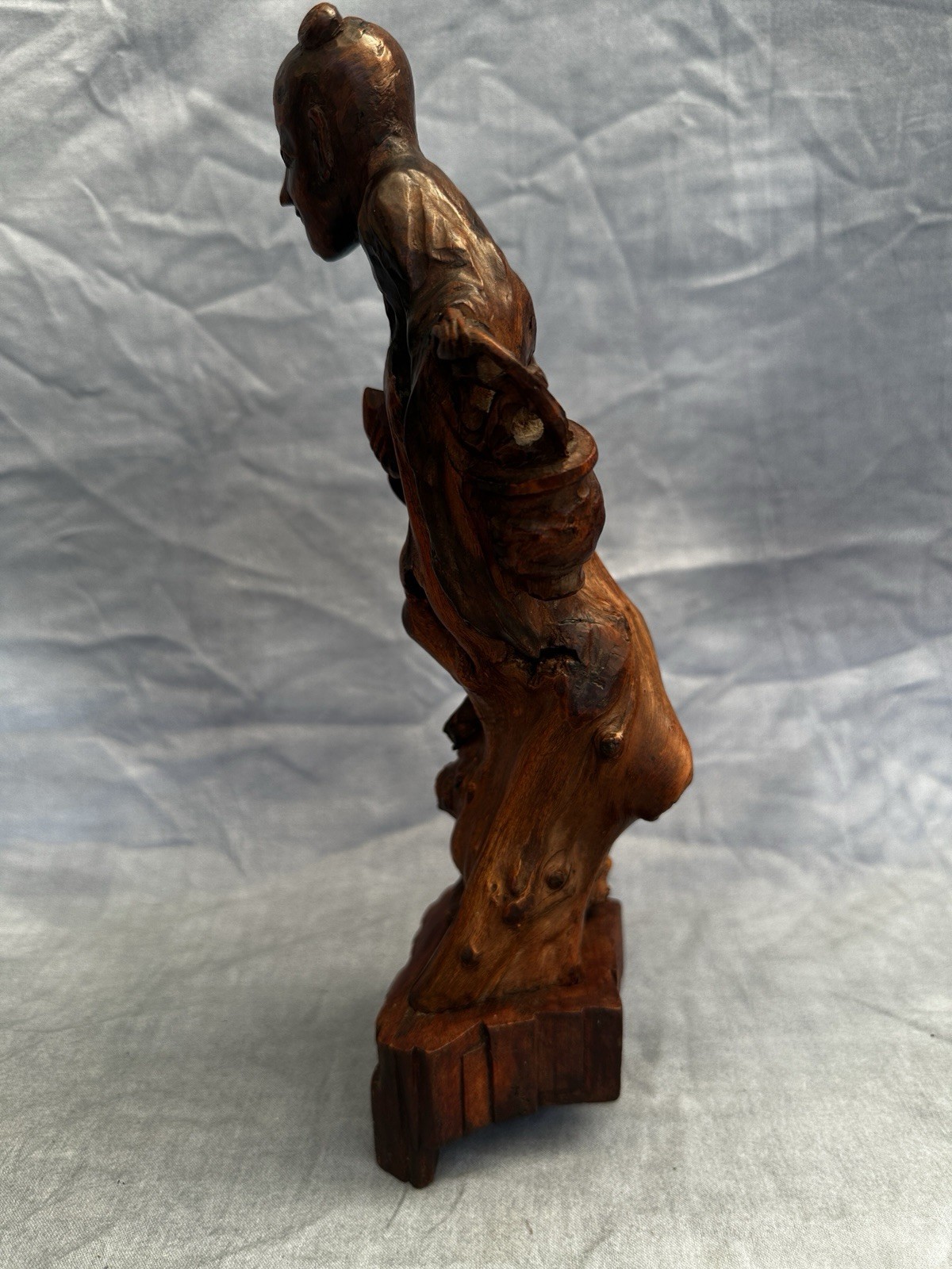 Antique Chinese Hardwood Carving of Smiling Boy on Root Stand c1900-1940 30cm