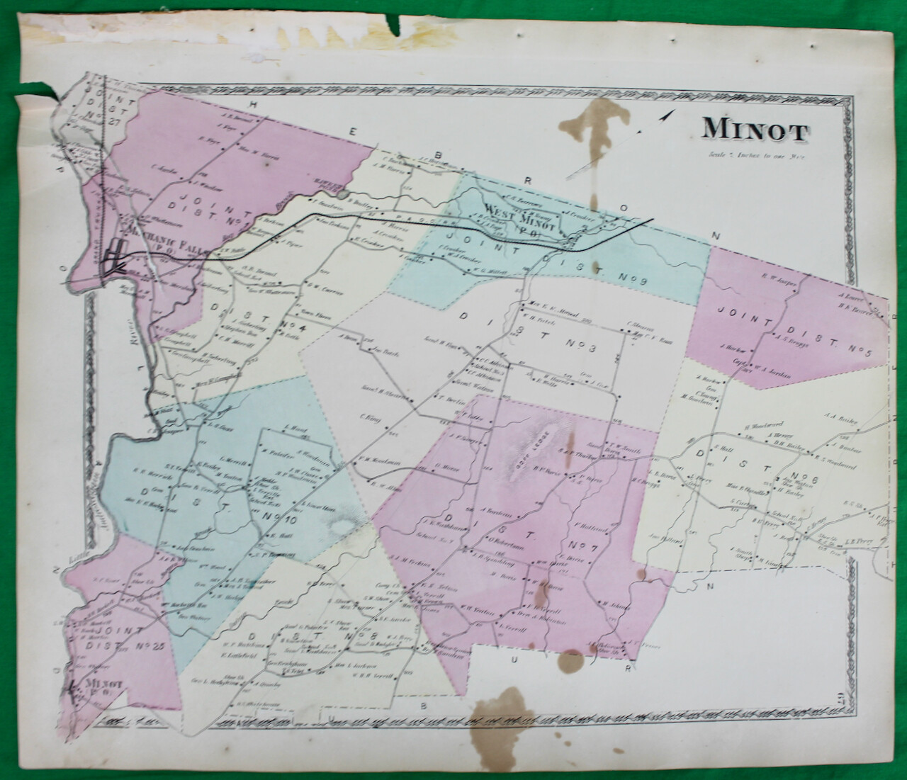 Original 1873 Sanford Everts & Co. Maine Androscoggin County Minot Map