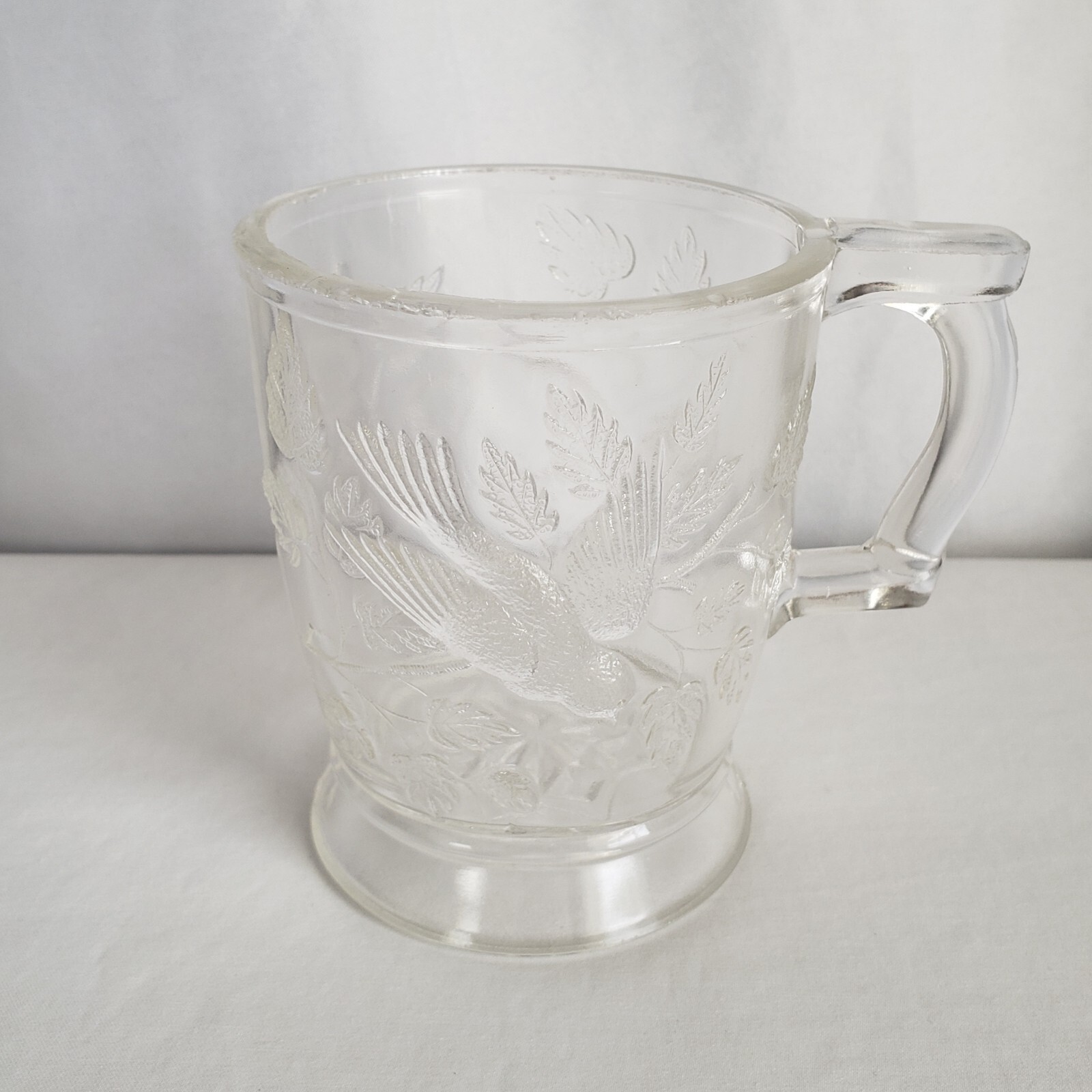 Antique Embossed Mug Clear “Robin in a Tree” Bryce, Walker & Co / U.S. Glass Co