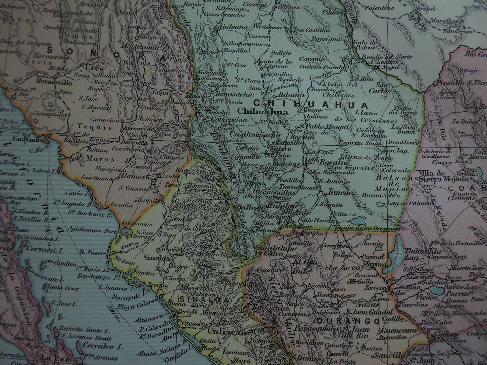 MEXICO; Original Victorian Colour Map (c1890) North/South America, Gulf Area, 55