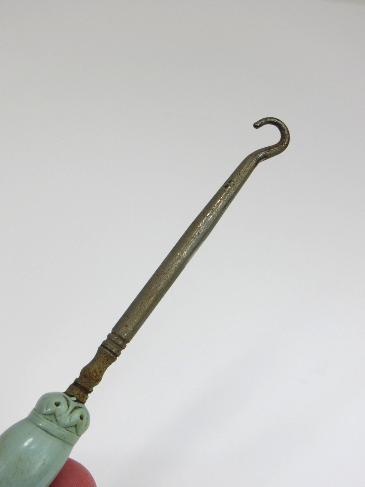 Unique Antique Victorian Button Hook w/ Green Bakelite BOOT Handle