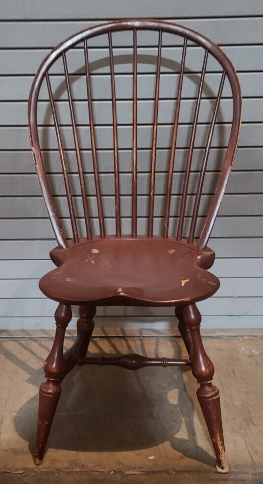 D.R. Dimes Bow Back Windsor Chair Bench Made Brown Crackle Finish