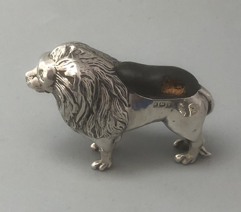 Rare Edwardian Silver Lion Pin Cushion Robert Pringle BIrmingham 1907 DLZX