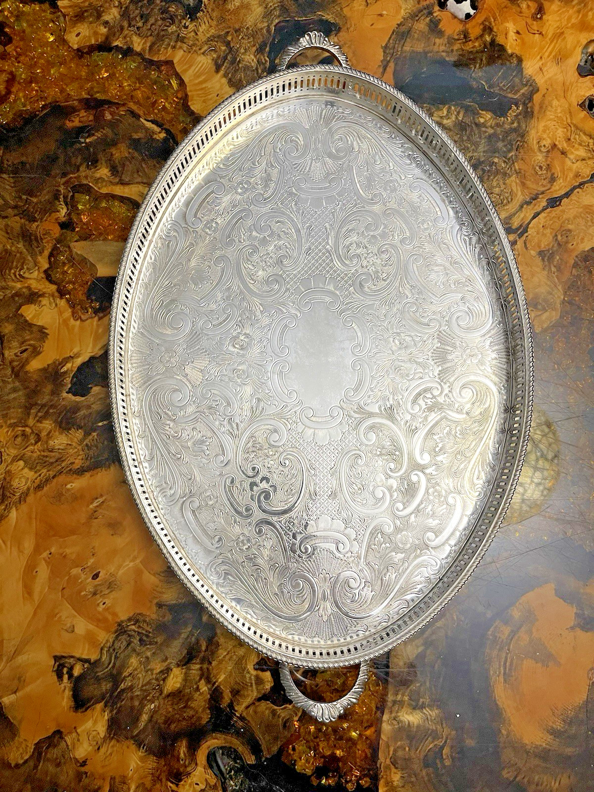 Vintage Victorian Arthur Price Silver Plated 21″ Oval Tray, Made in England-MINT