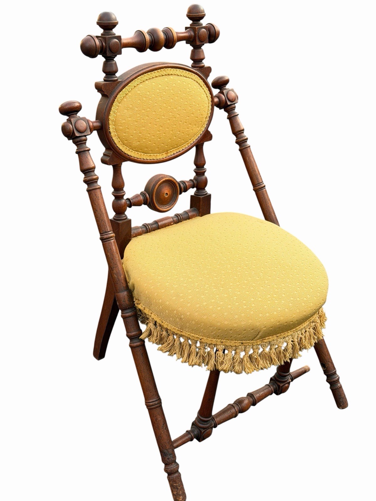 George Hunzinger 1869 Walnut Chair with Beautiful Yellow Upholstery