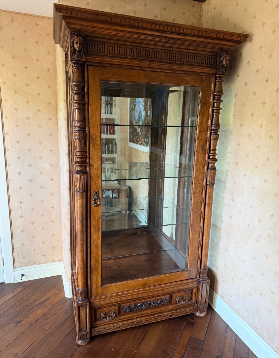 Vitrine, Louis XVI Vernis Martin Style, Carved Walnut fromFrance 1860
