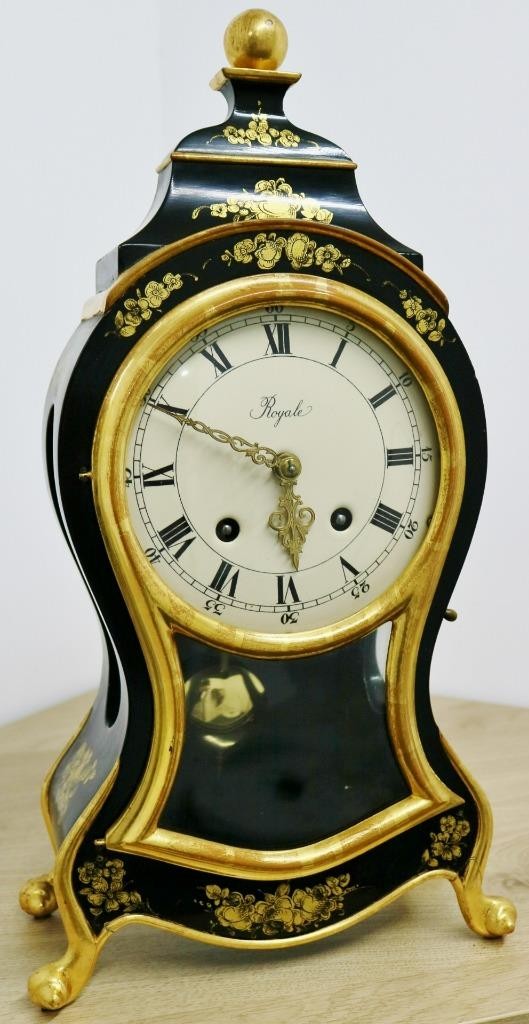 Vintage Swiss 8 Day Striking Ebonised Rococo Neuchatel Boulle Style Mantel Clock