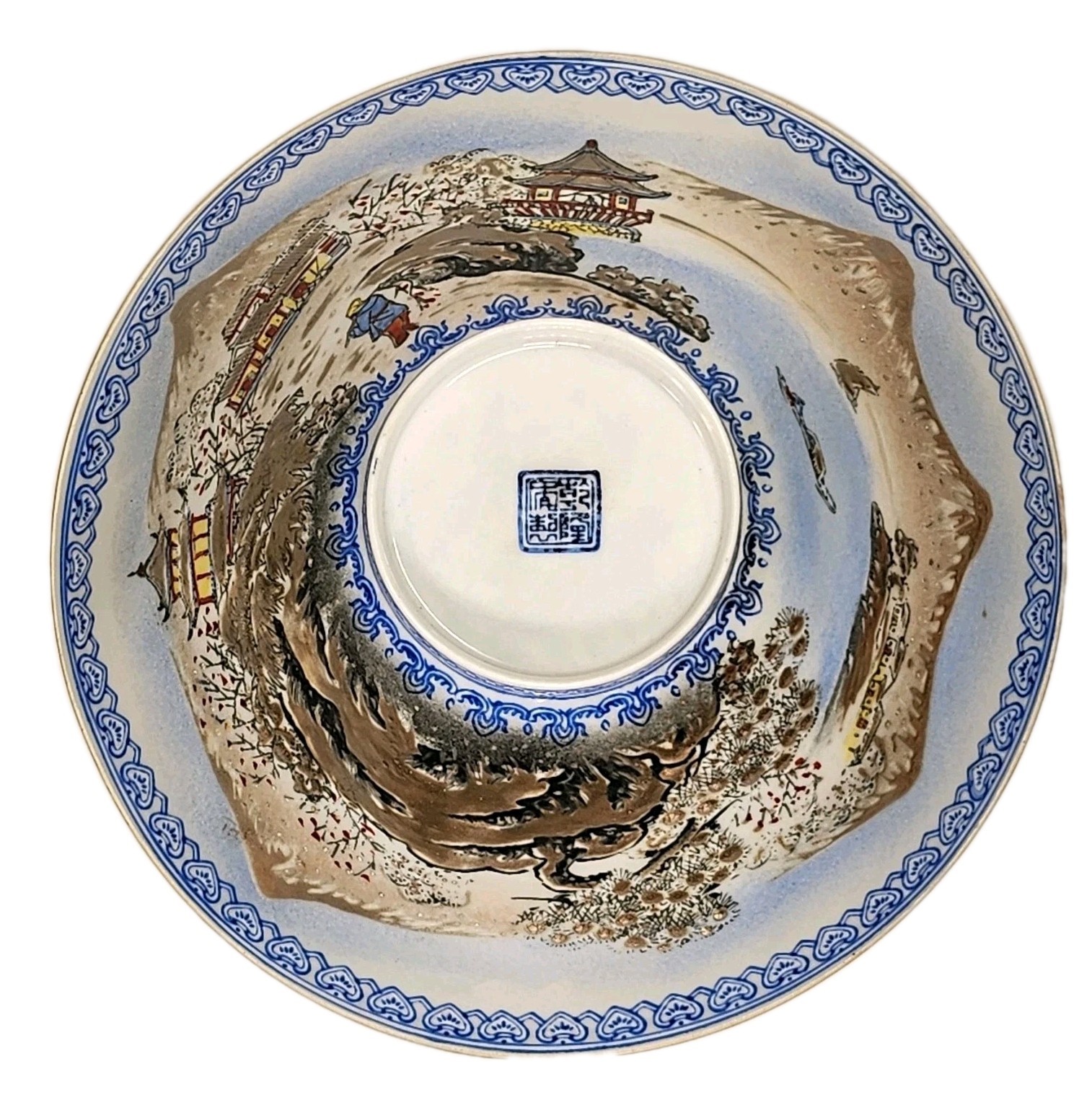 Vintage Marked Chinese Eggshell Porcelain Bowl Hand Painted Scenic Landscape