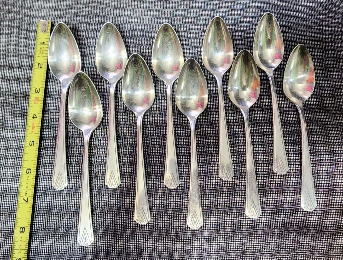 👌LOT OF 10 ART DECO c1929 DEAUVILLE SILVERPLATED TEASPOONS/ TEA SPOONS 🍵