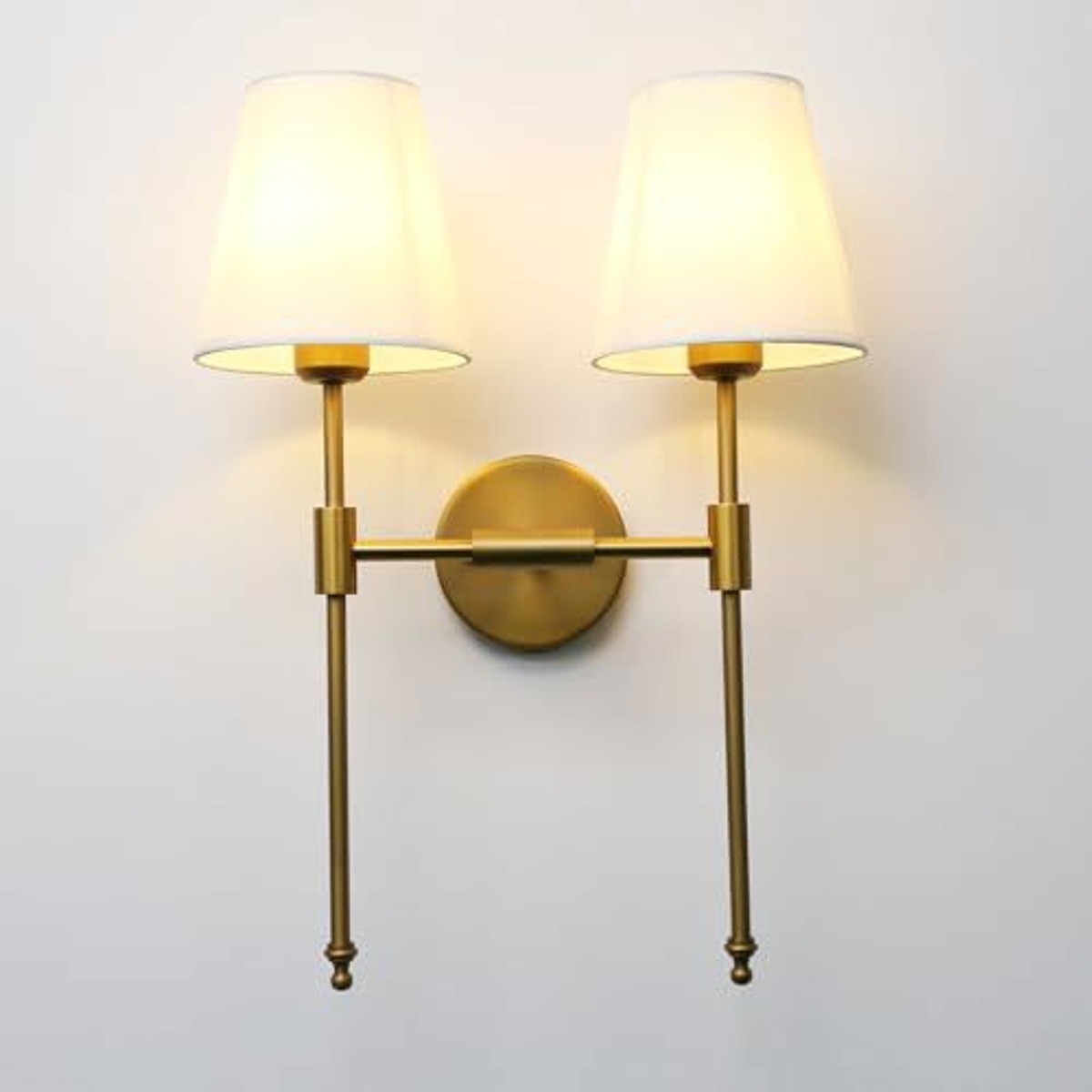 Antique Brass Double Wall Sconce Light 2-Lights White Shade