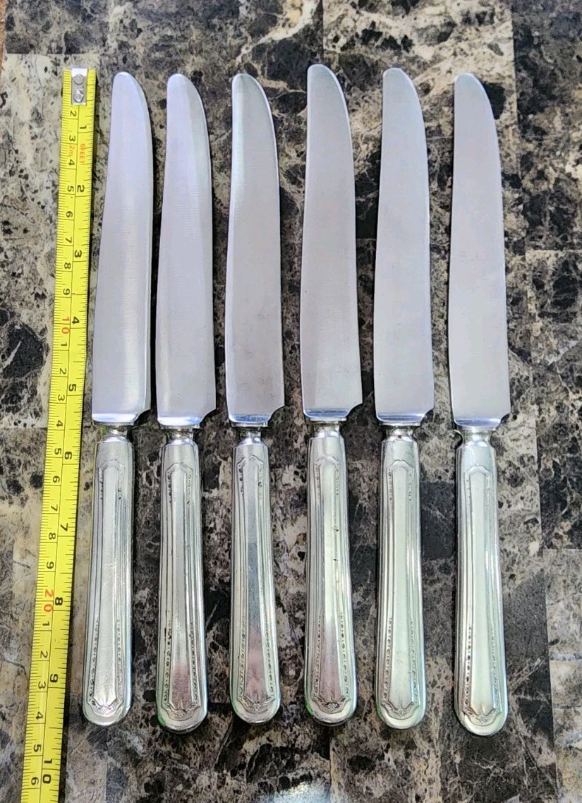✅ LOT OF 6 c1923 ALGONQUIN/ BARONET SILVERPLATE NEW FRENCH SOLID PLACE KNIVES 🍽