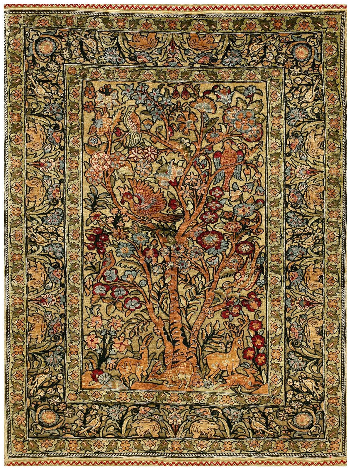 2×3 Vintage Hereke Beige Wool Silk Area Rug 1950
