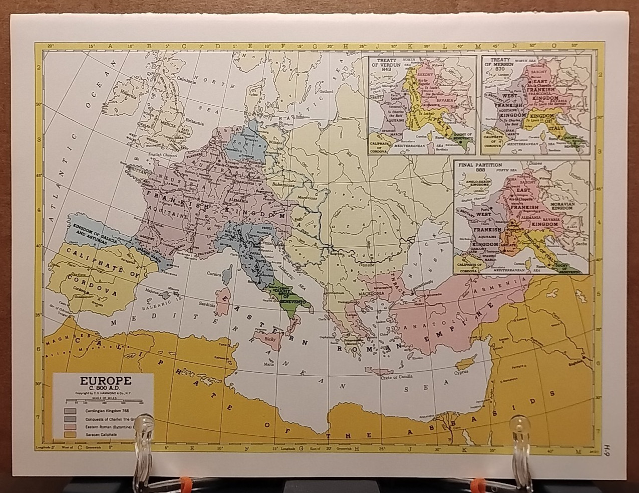 1973 Vintage EUROPE 800 AD Atlas Map MCM Hammond Medallion World Atlas