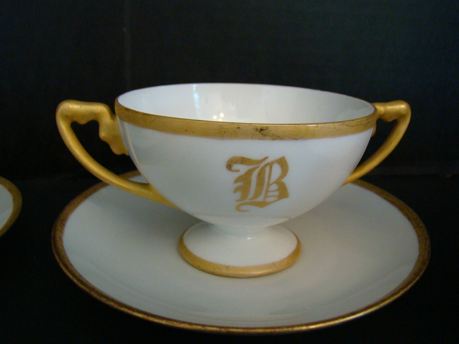 4 Hand Painted Rosenthal Consomme Cups/Saucers ca. 1914-15 “B” Monogram