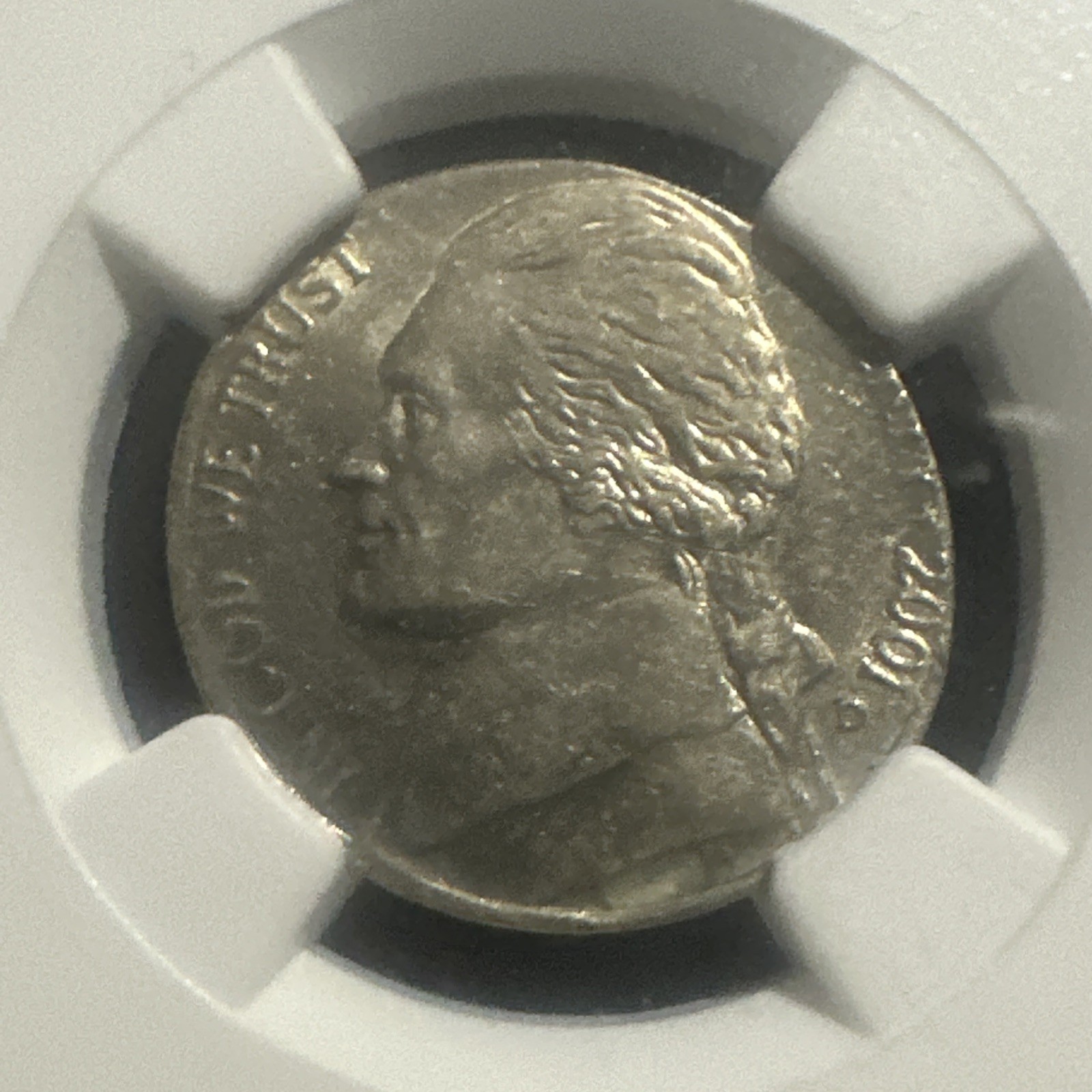 2001-D Jefferson Nickel, Mint Error Elliptical Planchet (4.1 G) Unc. Details