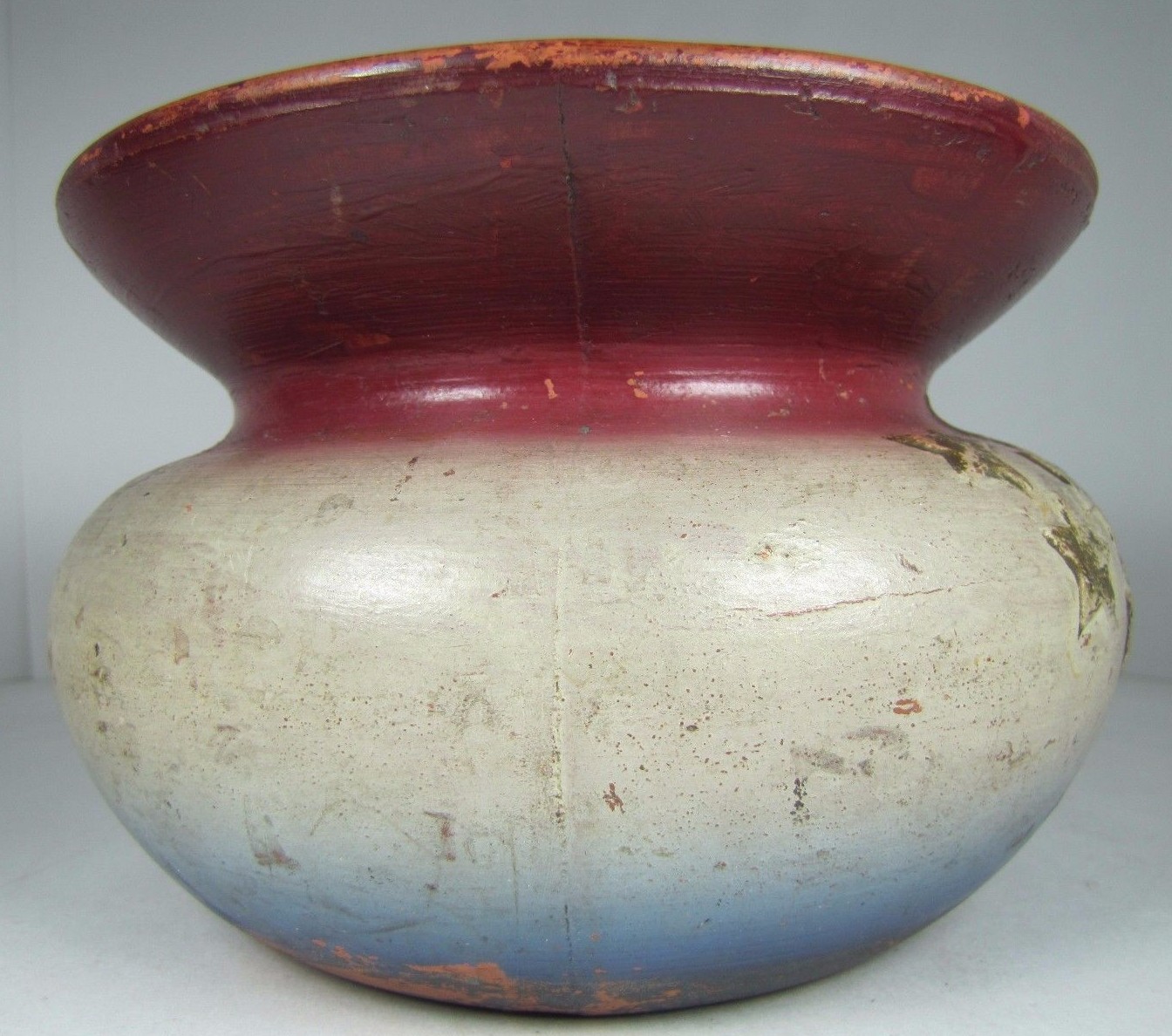 USA Crest Thirteen Star Antique Redware Americana Pottery Spittoon Cuspidor Pot