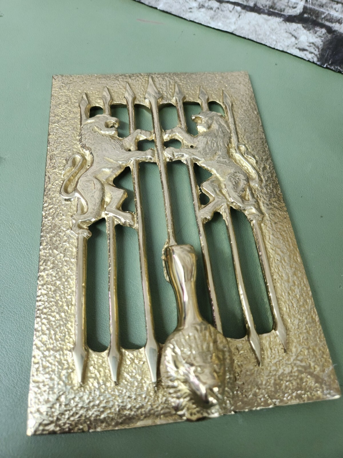 Vintage Lions Brass Speakeasy With Door Knocker And Peep Hole Complete Set New