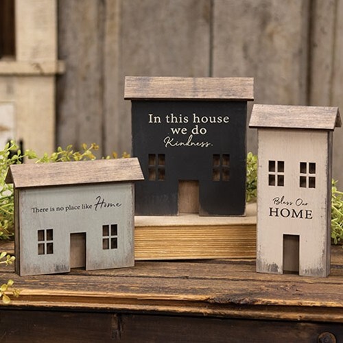 NEW Primitive HOUSES 3pcs WOOD KINDNESS NO PLACE LIKE HOME BLESS THIS HOME