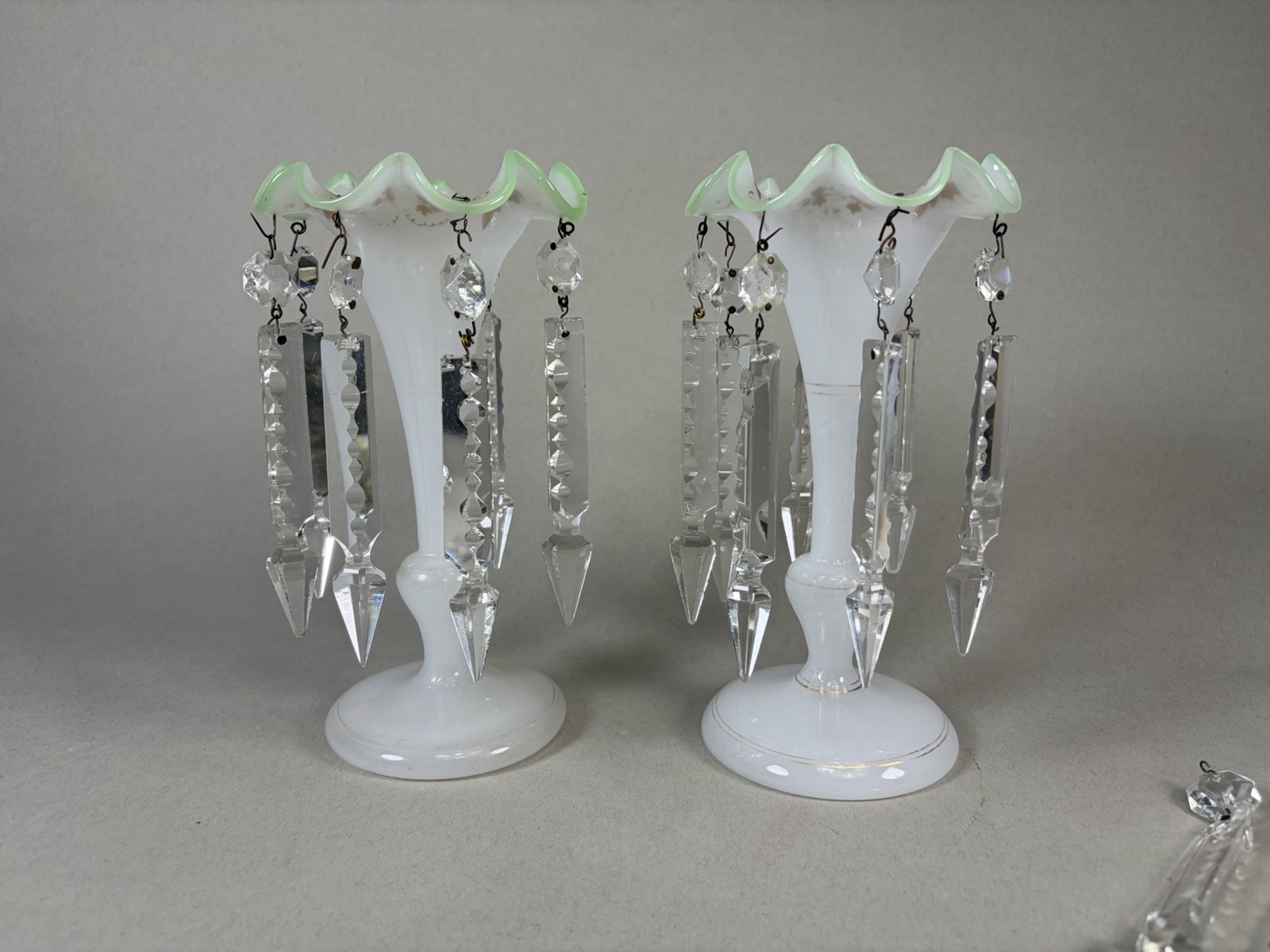 Vintage Pair of Mantle Lusters W/ Uranium Trim 8”