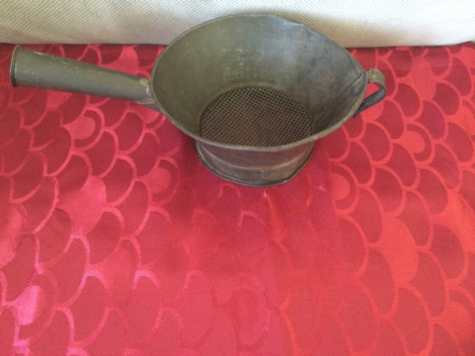Vintage Tin Dipper Strainer Mesh Bottom Ladle Old Antique Tinware Food Sieve
