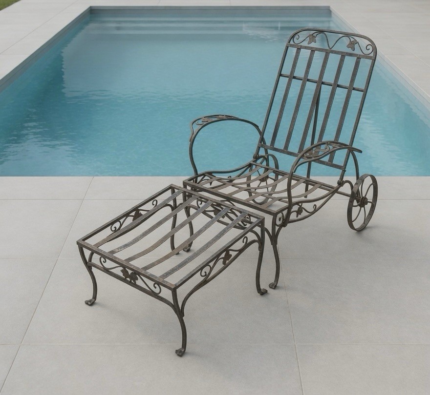 Vintage Salterini Wrought Iron Reclining Garden Patio Chaise Lounge Mt. Vernon