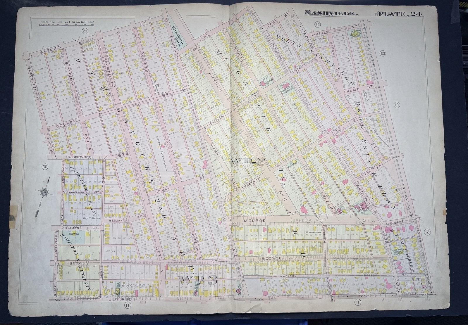 1908 G. M. Hopkins & Co. City of Nashville Plat Map #24 Jefferson Street Fisk