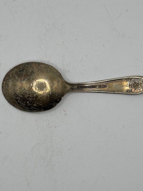 Vintage Silver Plated Toddler Baby Spoon with Rose Old Company Plate USED