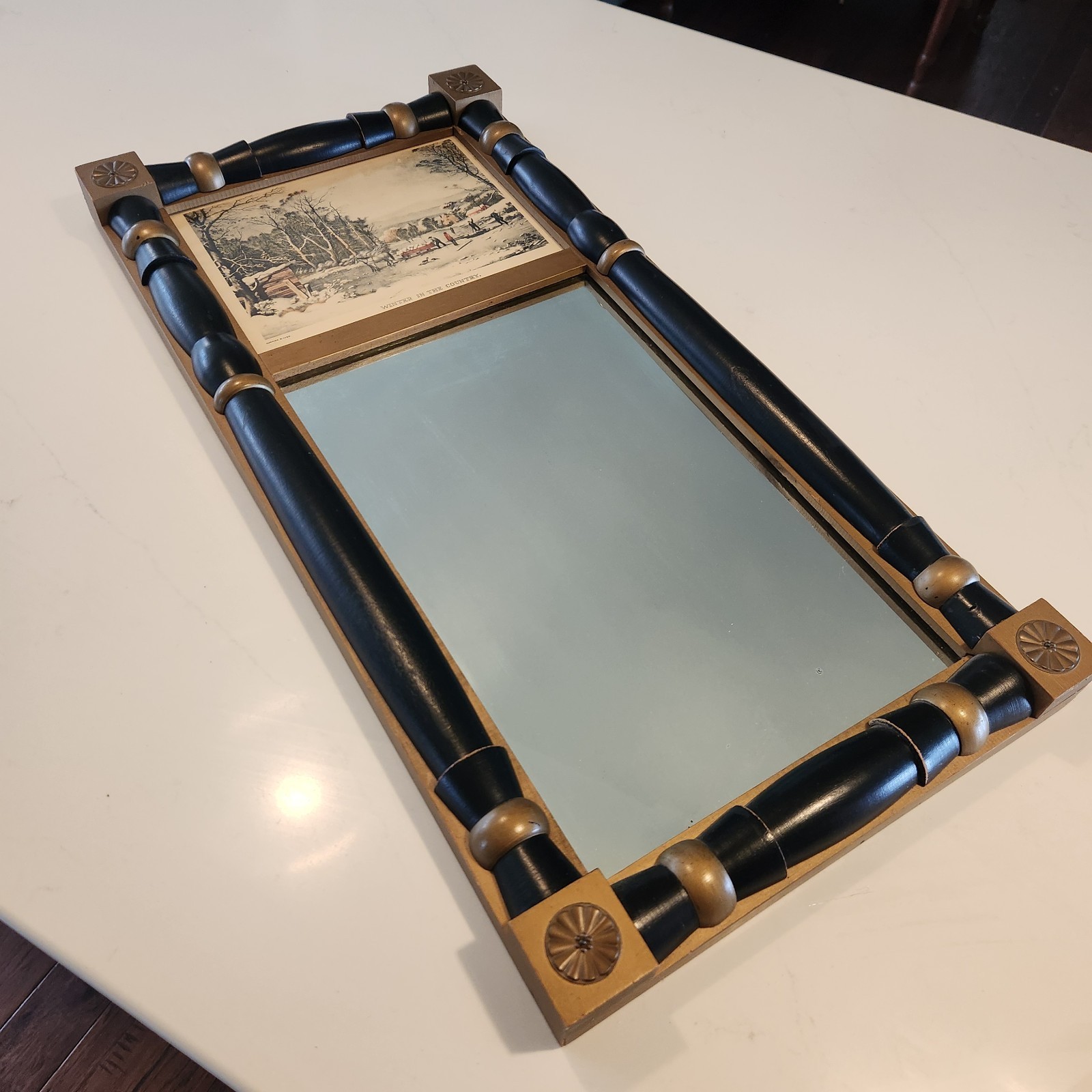 Antique Split Column Mirror w/ Gilded Ring Turnings