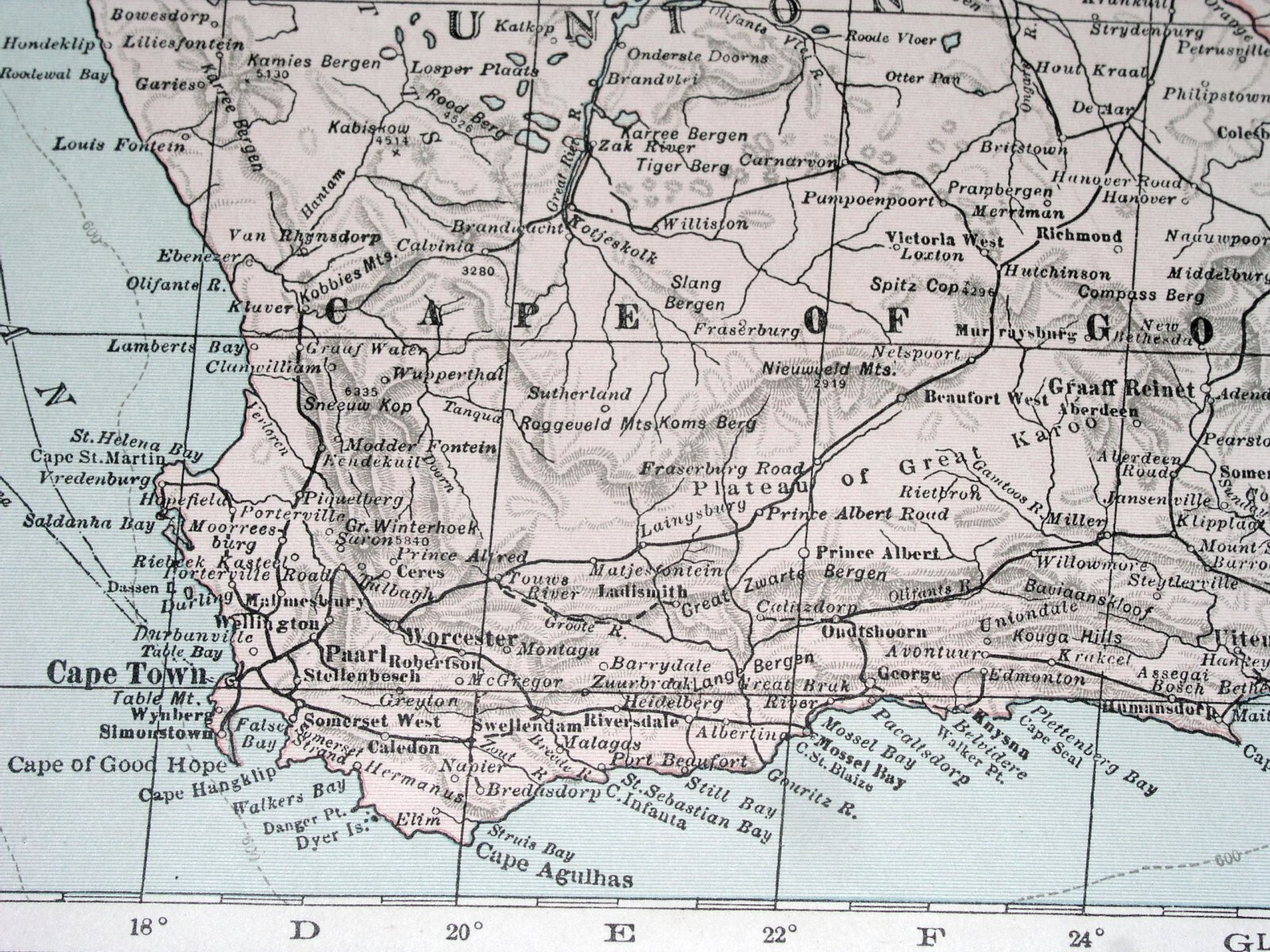 1936 VINTAGE MAP OF SOUTH AFRICA NAMIBIA BOTSWANA / CAPE TOWN JOHANNESBURG