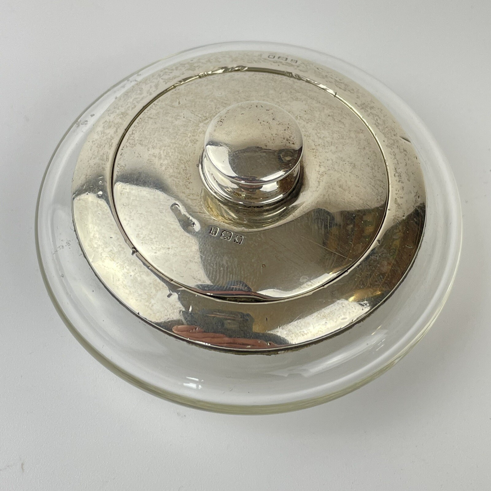 Antique Sterling Silver Mounted Glass Powder Puff Jar / Bowl 1923 D 9cm