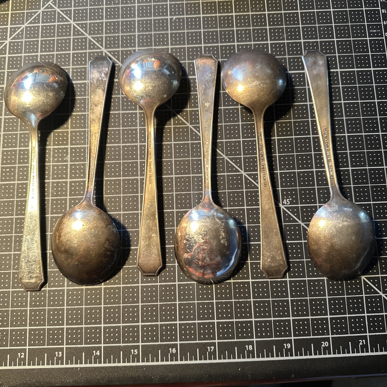 Set 6 Kirkwood Pure Silverplate 7.25” Soup Spoons Kid1 Pattern Art Deco 1927
