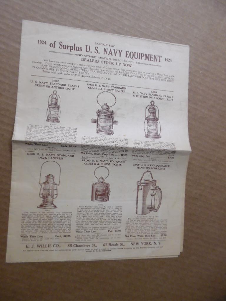 1924 E.J. Willis Co. Catalog of U.S. Navy Surplus Equipment Lamps Lighting More
