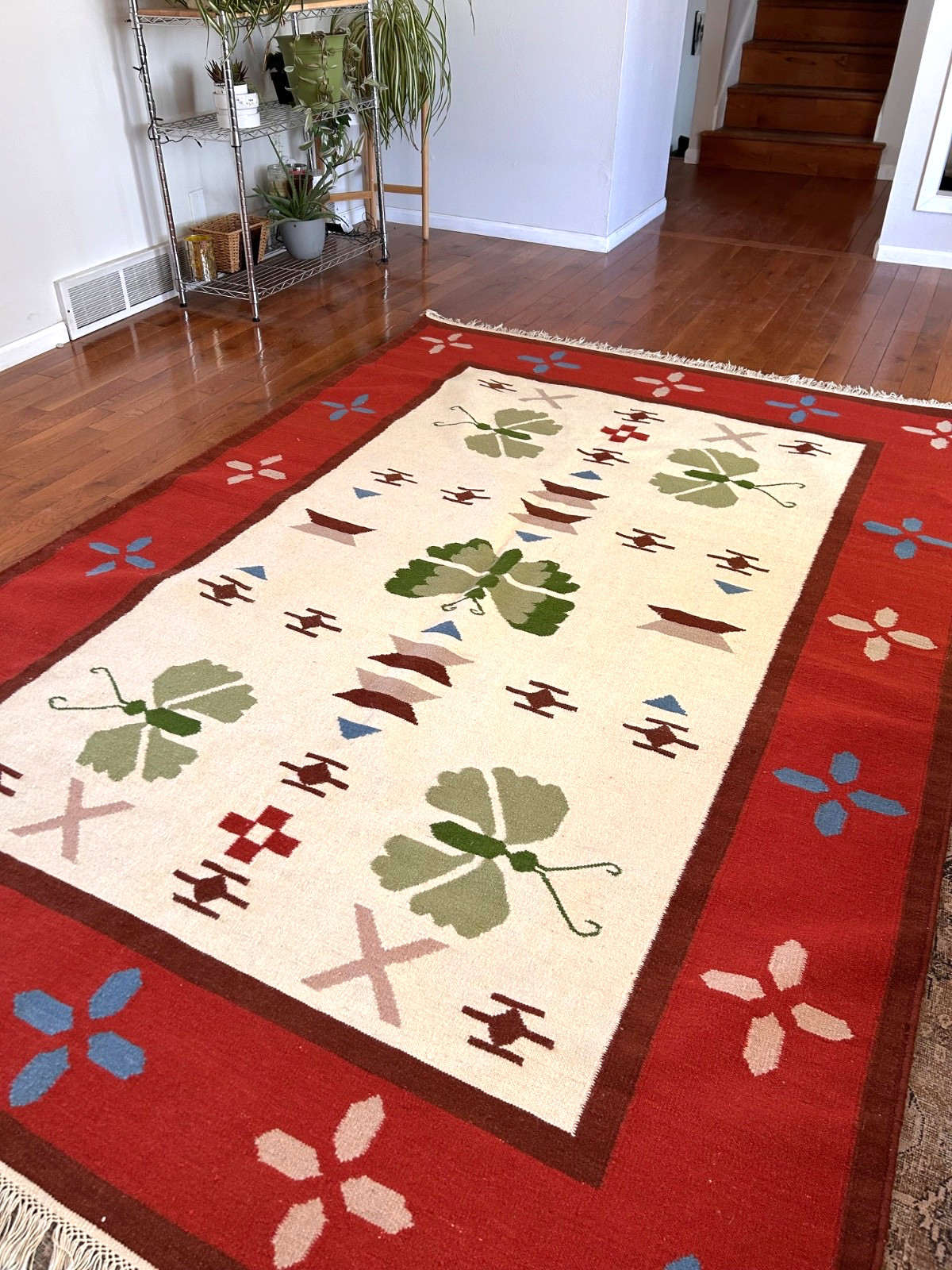 Vintage Large Romanian Kilim Rug 9’x 6′ Wool Folk Handwoven Artisan Boho