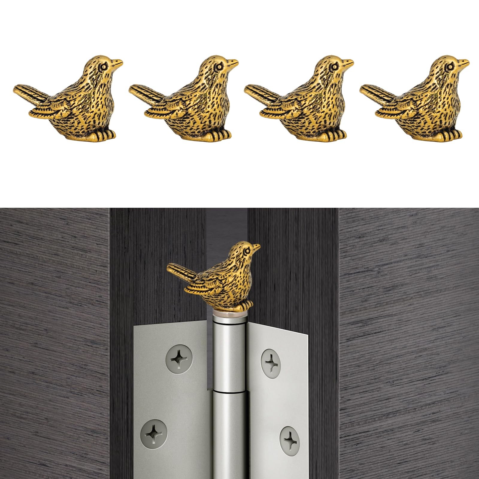 XGKHOM 4Pcs Hinge Toppers, Brass Sparrow Magnetic Door One Size, Gold