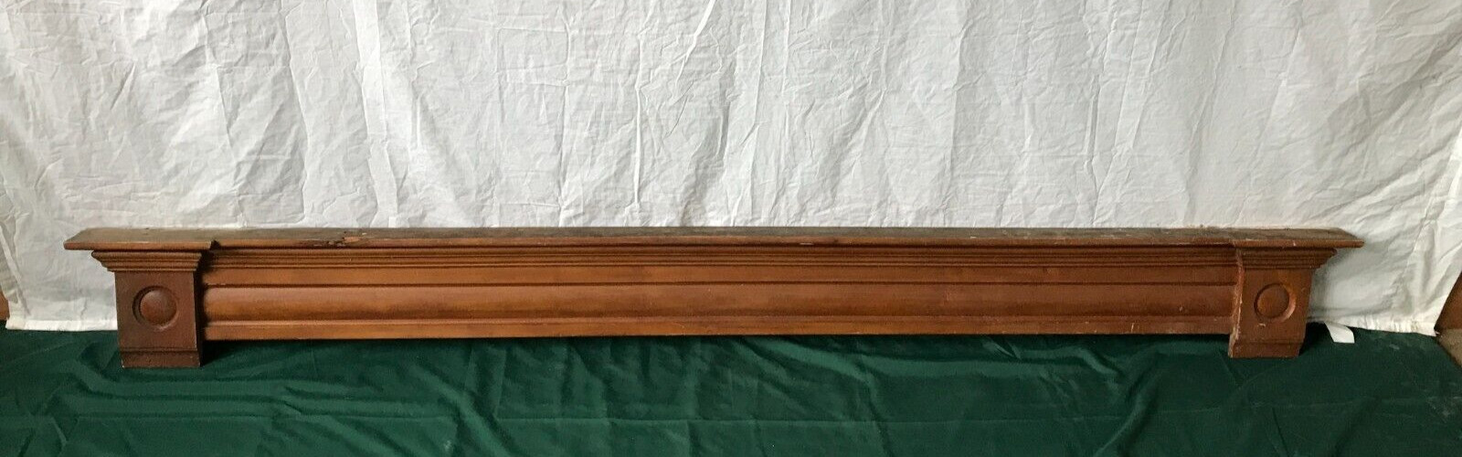 Antique Hardwood 80″ Double Door Header top Bullseyes Pediment 1VTG Old 68-24B