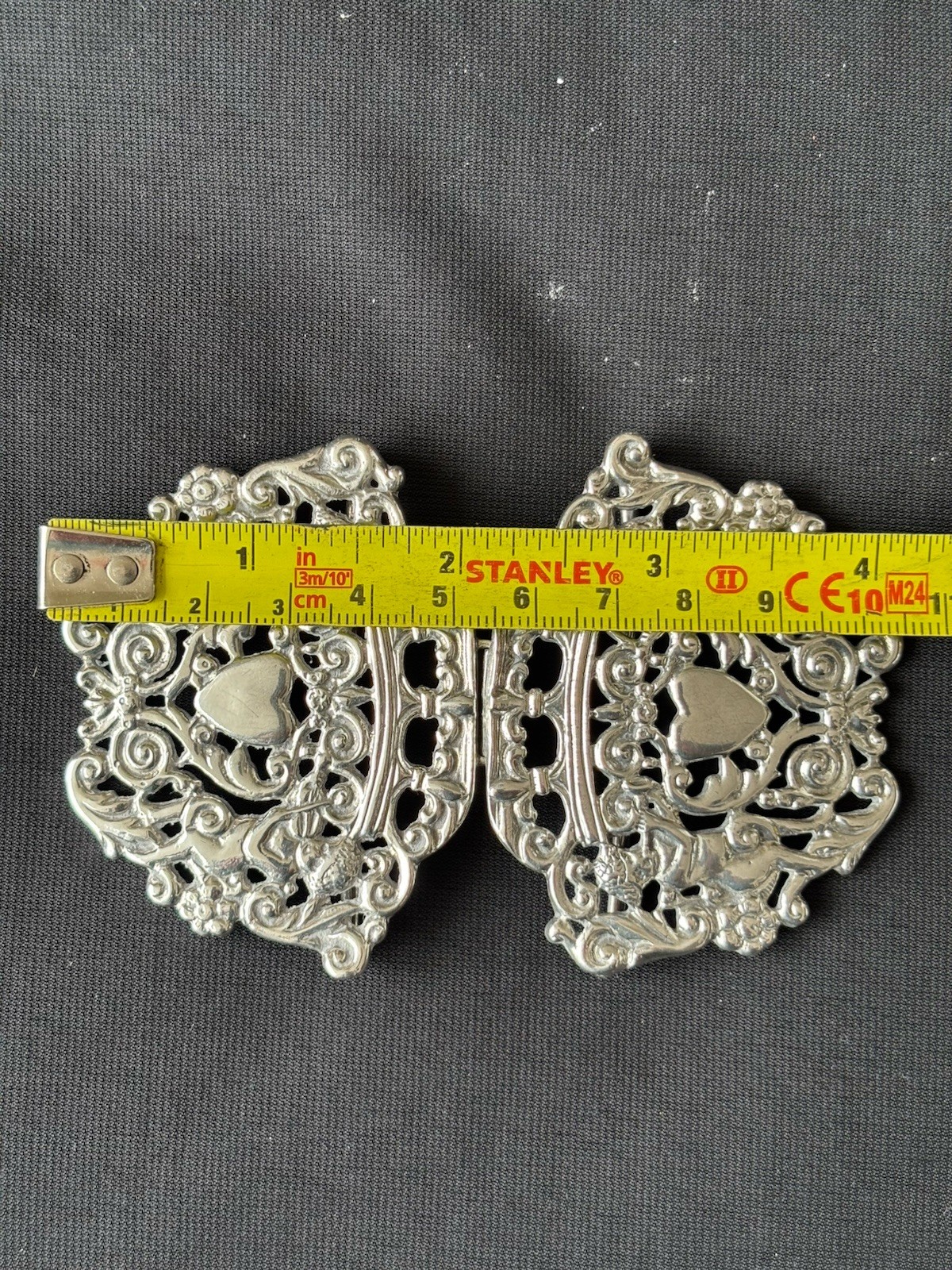 solid silver nurses Belt Buckle. Birmingham 1990. P.M.L. Cherubs & Heart Design