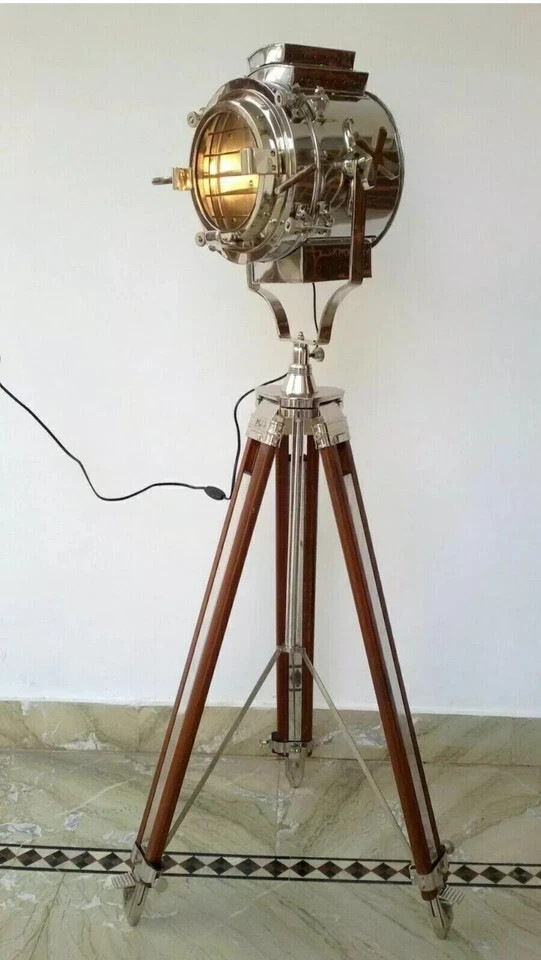 Antique Nautical Spotlight Tripod Floor Lamp Searchlight Vintage Home Decor Gift