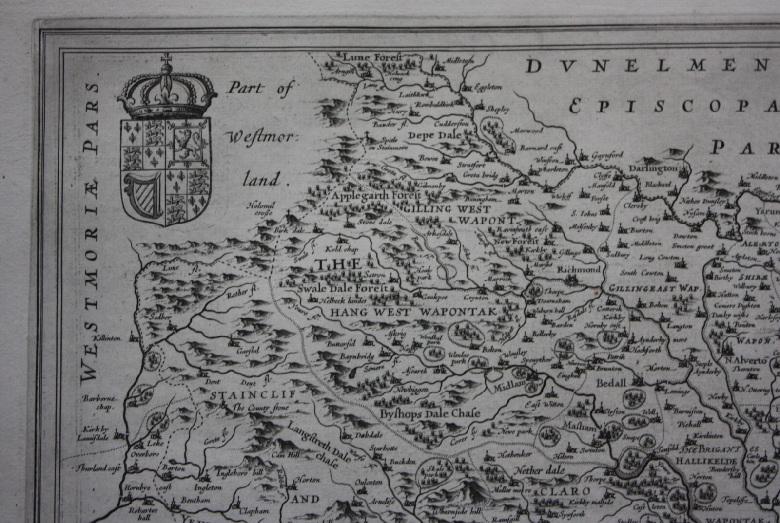 YORKSHIRE, ‘DUCATUS EBORACENSIS’, original antique county map, J Blaeu, c.1648