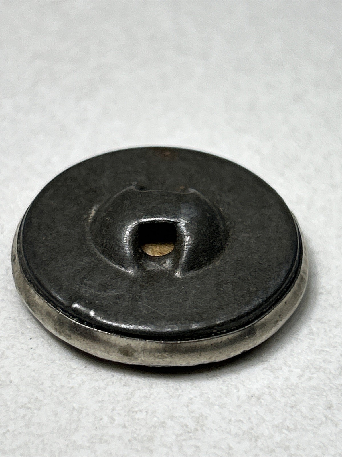 Antique Metal Sewing Button Silver Tone Flower On Top Of Black Velvet