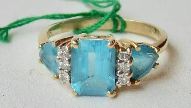 14K Yellow Gold Plated 3.00Ct Radiant Cut Lab Created Aquamarine Wedding Ring