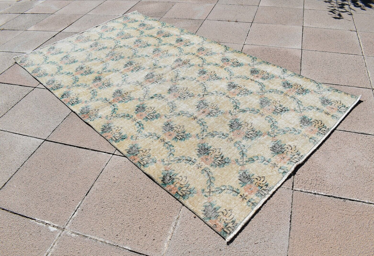 Turkish Rug 3’8” x 6’8” ft Vintage Muted Rug Anatolian Hand Knotted Oushak Rug