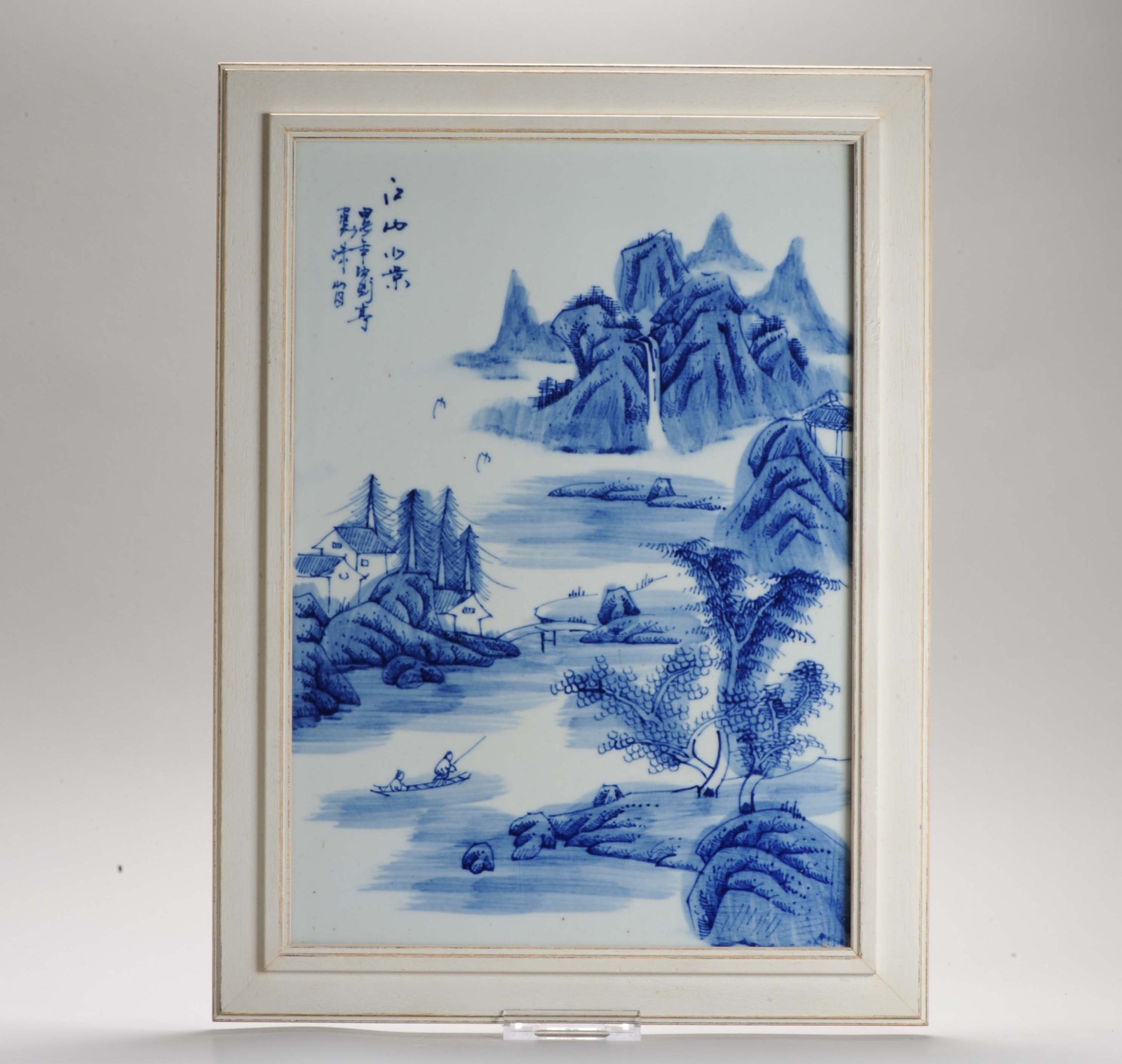 Nice Landscape 20th C Chinese porcelain plaque PROC Blue and White China