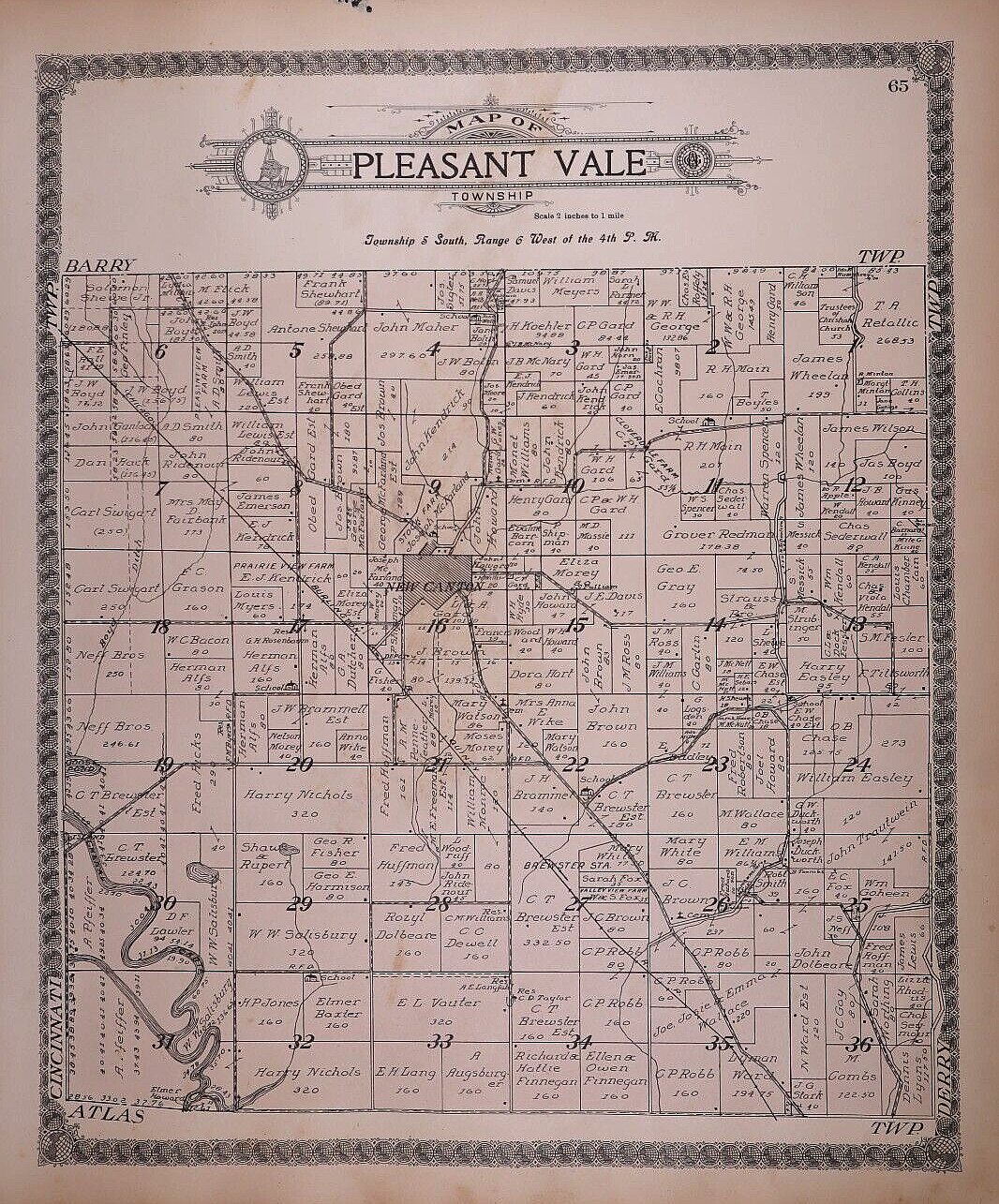 1912 Plat Map ~ PLEASANT VALE Twp., PIKE Co., ILLINOIS (15×17)-#007