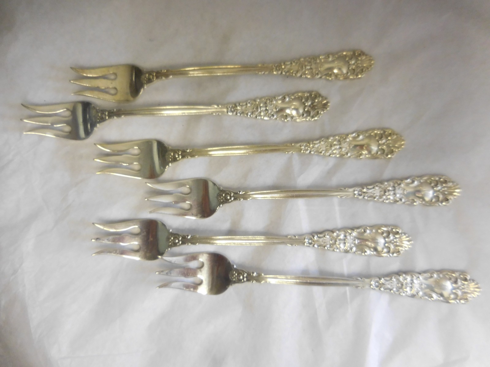 DOMINICK & HAFF RENAISSANCE 1894 SET 6 STERLING SILVER OYSTER FORKS 5 1/2″ MONO