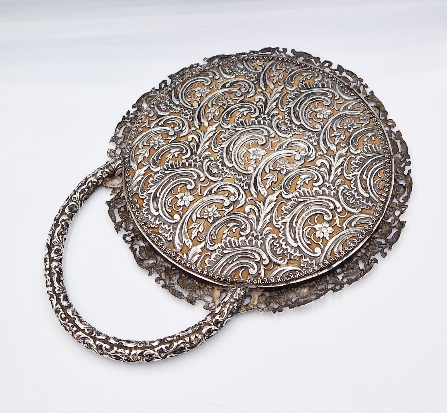 FINE CONTINENTAL SILVER PLATED OPENWORK DRESSING TABLE MIRROR c1890