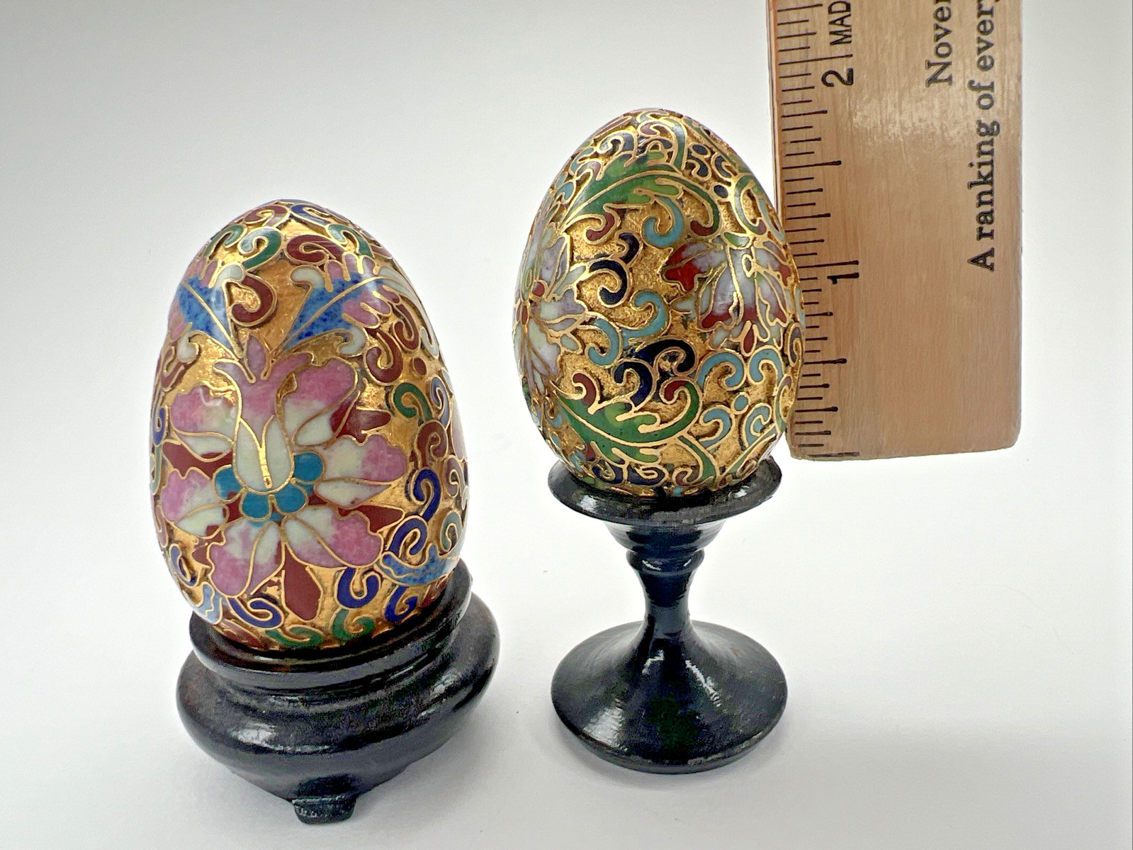 Vintage Art Deco Chinese Cloisonné Egg gold-tone Floral Enamel Decoration 1940