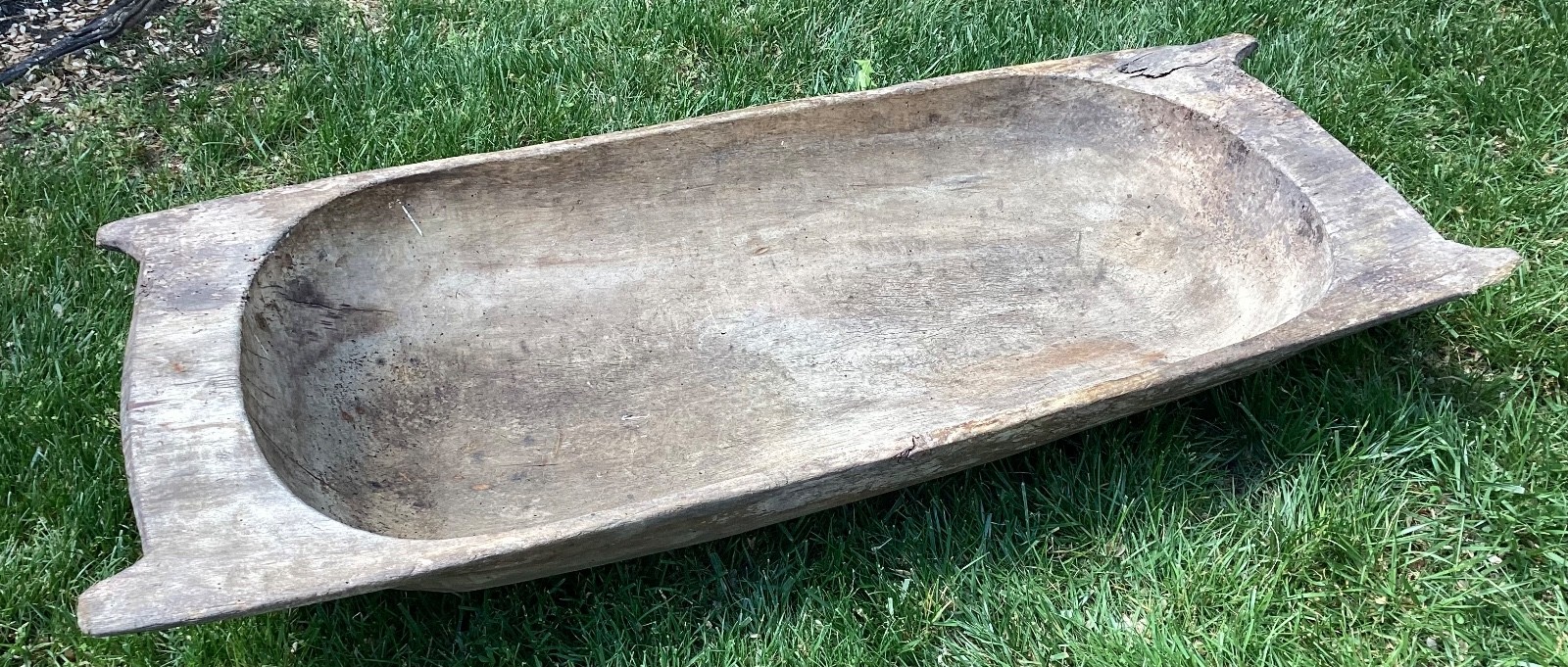 Incredible 51” HUGE Antique Primitive Folk Art Hand Carved Trencher Dough Bowl