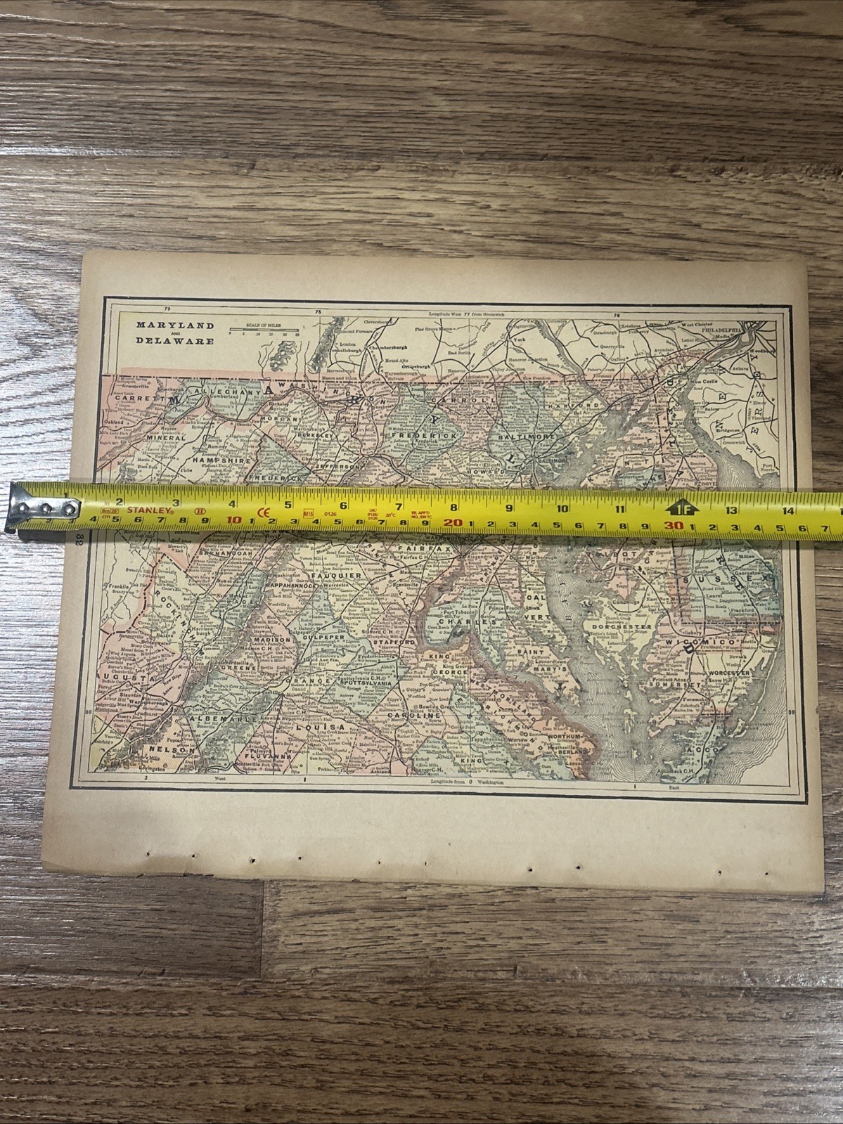 Antique 1895 Map Of Maryland And Delaware 14”x11”