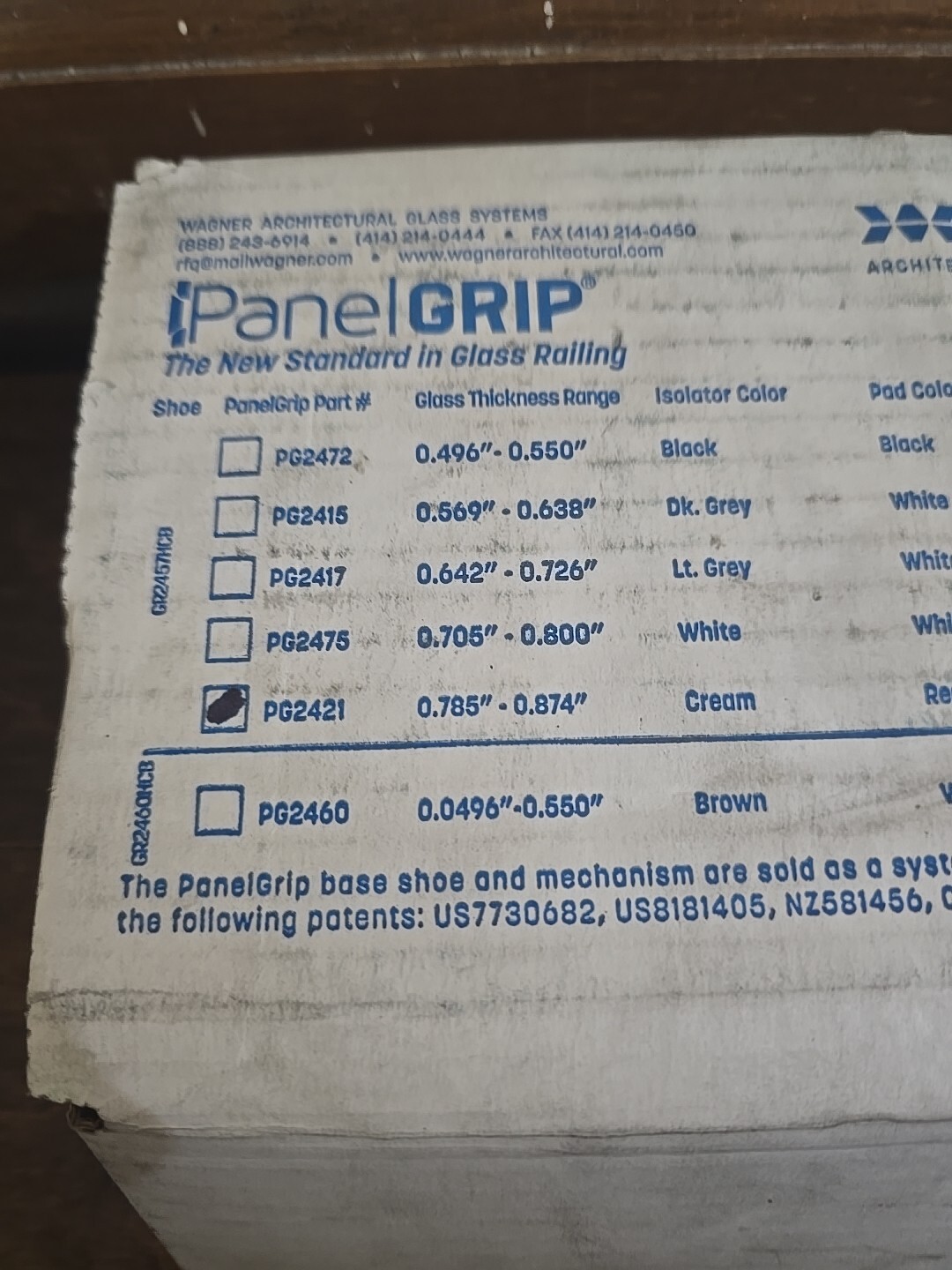 Wagner Architectural Glass Systems Panel grip PG 2421 for 21mm Glass Thickness