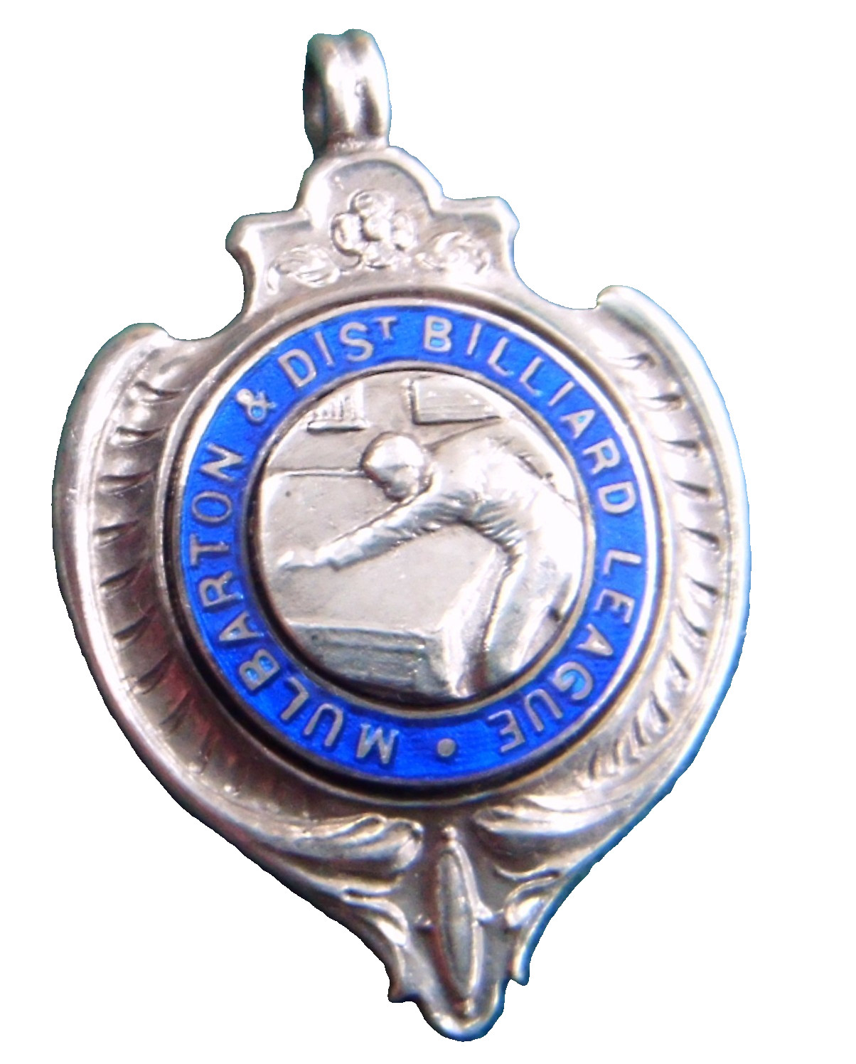 Vintage 1938 Mulbarton & District Billiard League Silver Enamel Fob Medal